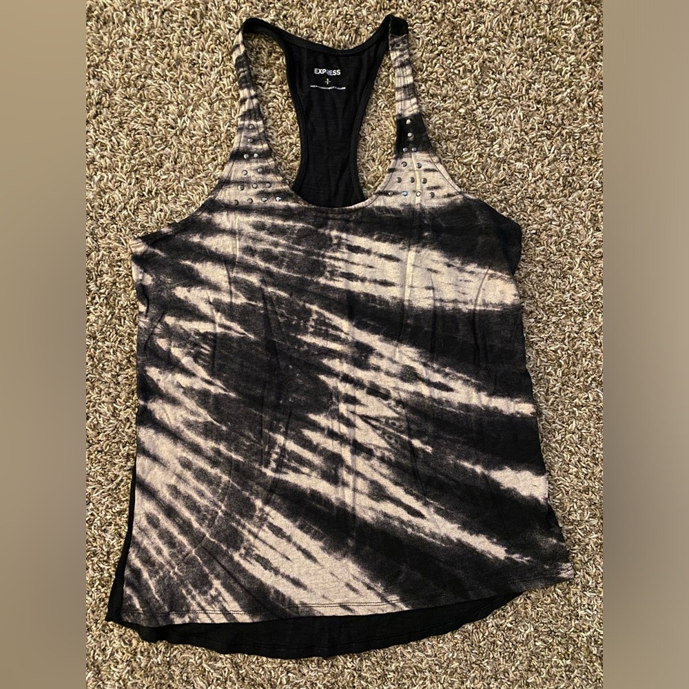 Express Black and Cream Tie-Dye Tank Top